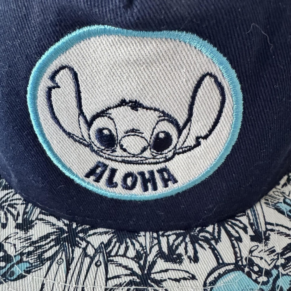 Disney Hat Cap Snap Back Blue Stitch Aloha Tropical Palm Brim One Size - Picture 2 of 10